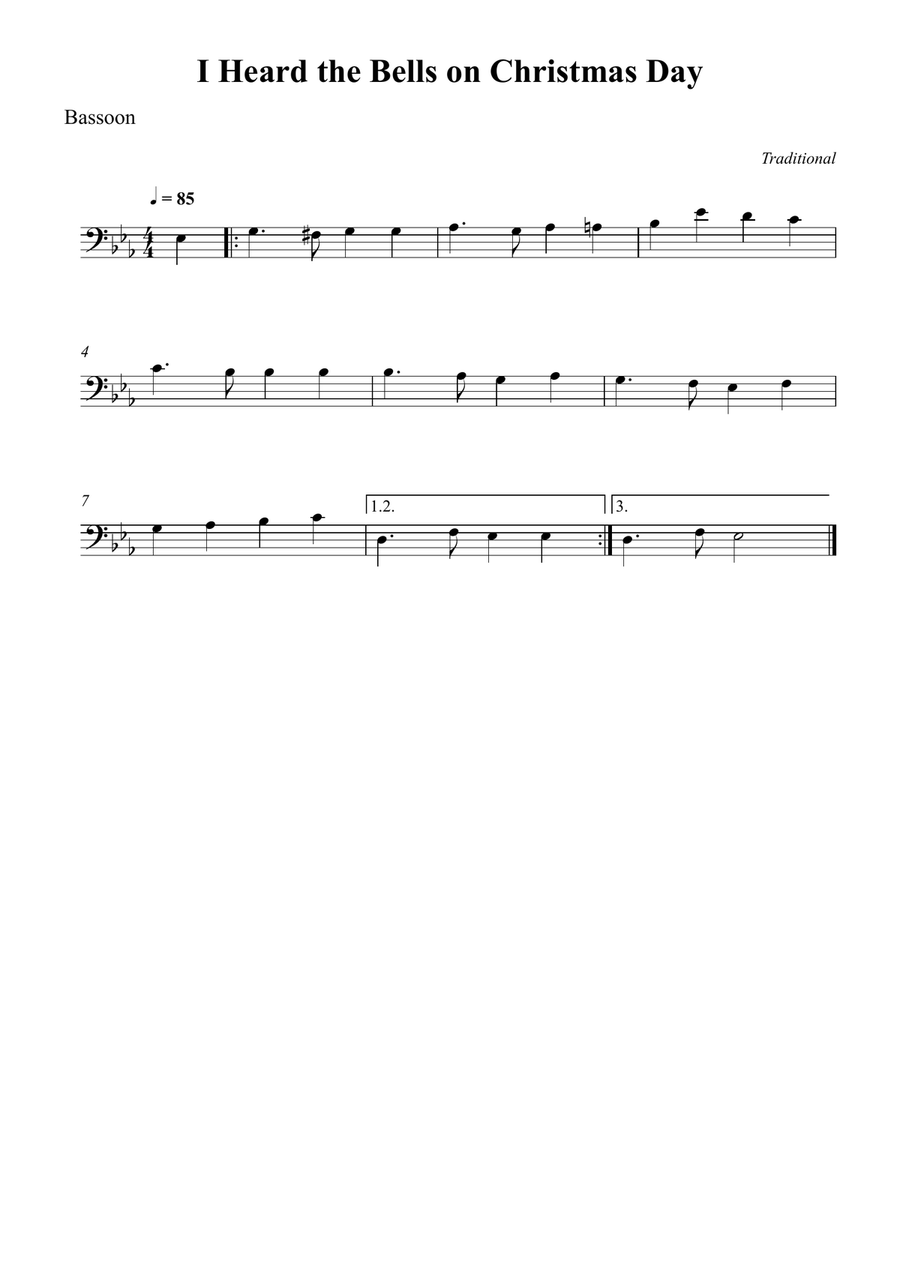 I Heard the Bells on Christmas Day Bassoon Solo scores gallery preview page 1