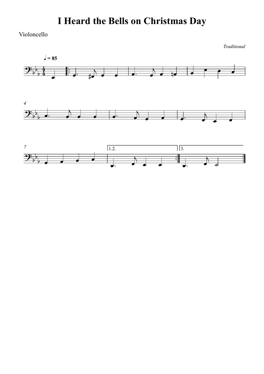 I Heard the Bells on Christmas Day Cello Solo scores gallery preview page 1
