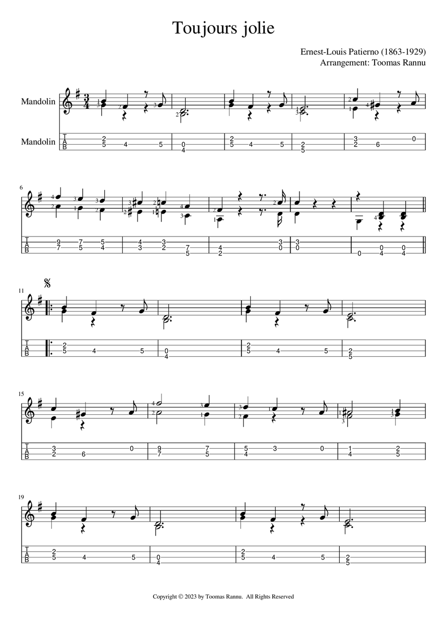 Toujours jolie Toujours jolie Mandolin scores gallery preview page 1