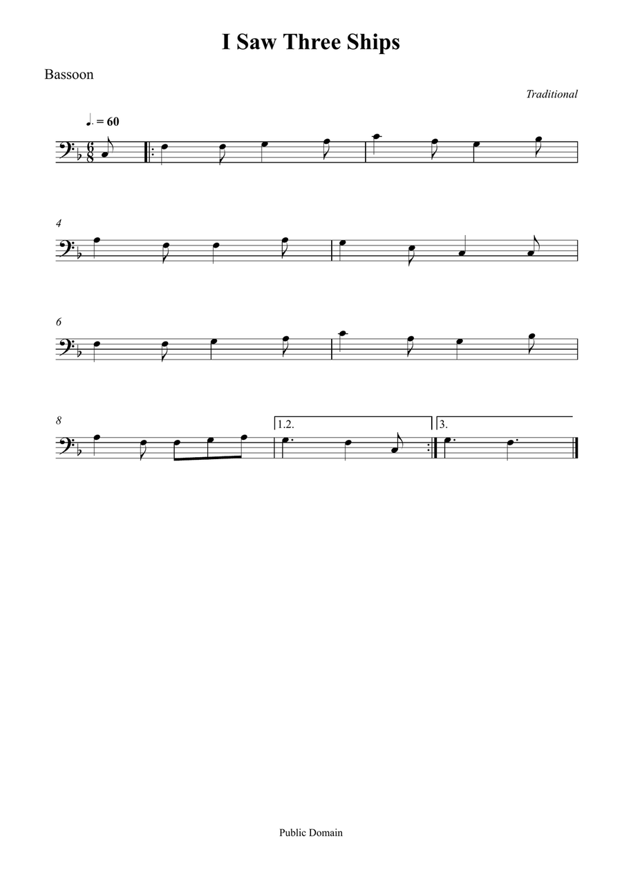 I Saw Three Ships I Saw Three Ships Bassoon Solo scores gallery preview page 1
