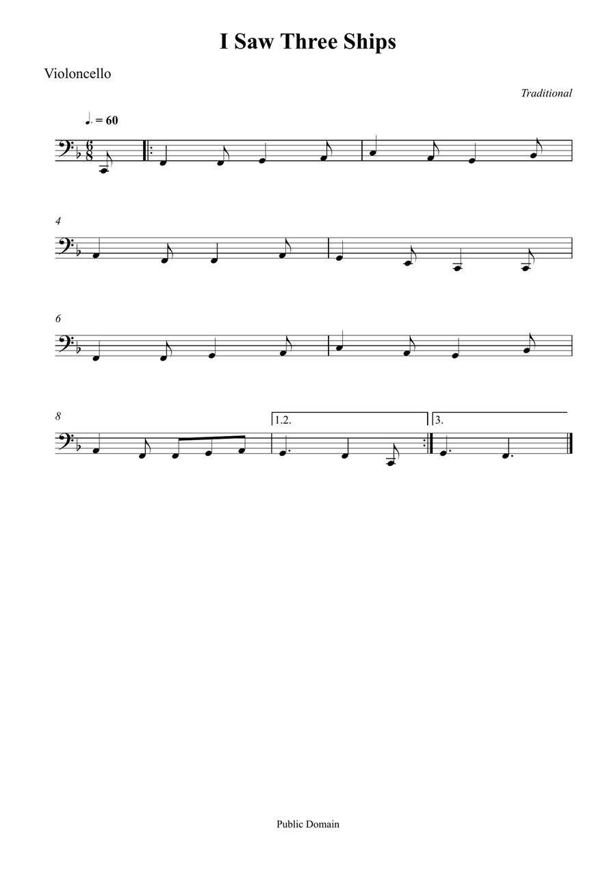 I Saw Three Ships I Saw Three Ships Cello Solo scores gallery preview page 1