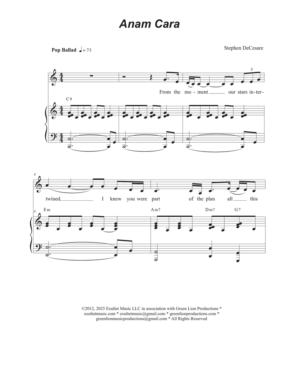 Anam Cara Piano, Vocal scores gallery preview page 1