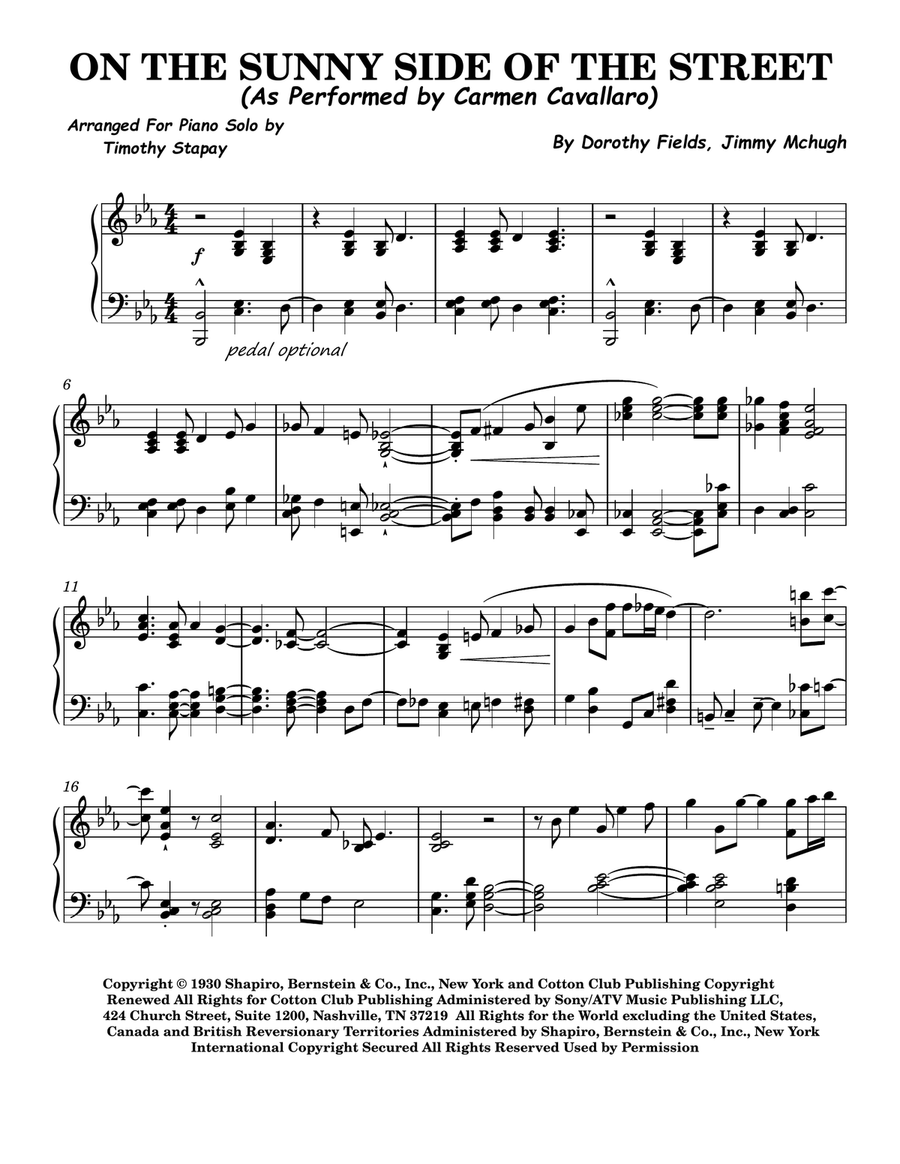 On The Sunny Side Of The Street Piano Solo scores gallery preview page 1