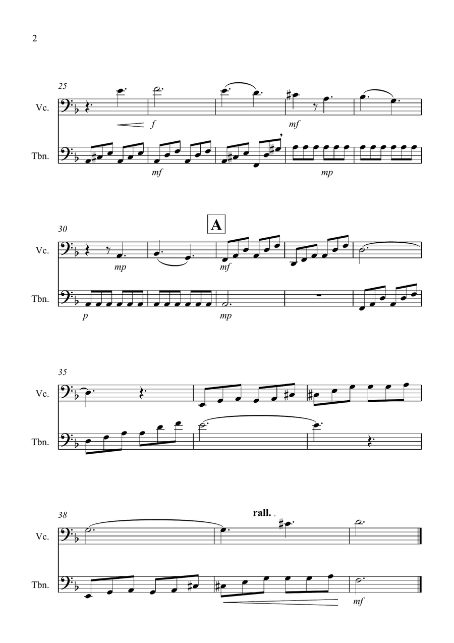 Moonlight Sonata for (1st movement) for Cello and Trombone Duet Trombone Duet scores gallery preview page 2