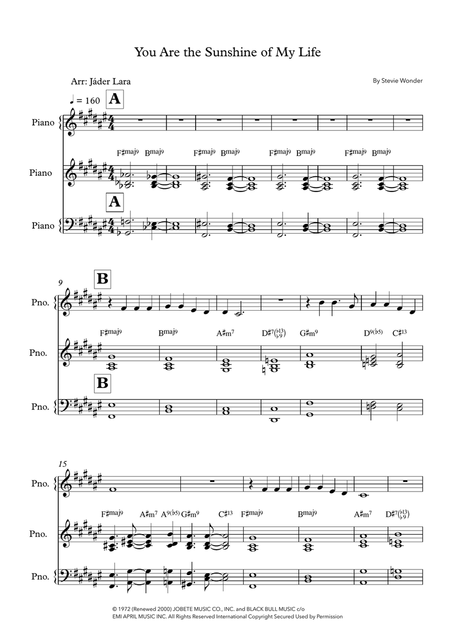 You Are The Sunshine Of My Life Piano scores gallery preview page 1