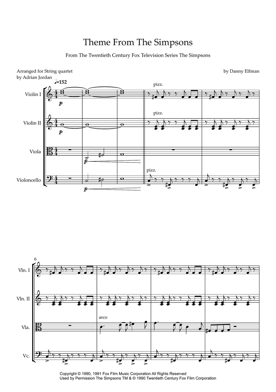 Theme From The Simpsons Theme From The Simpsons String Quartet scores gallery preview page 1