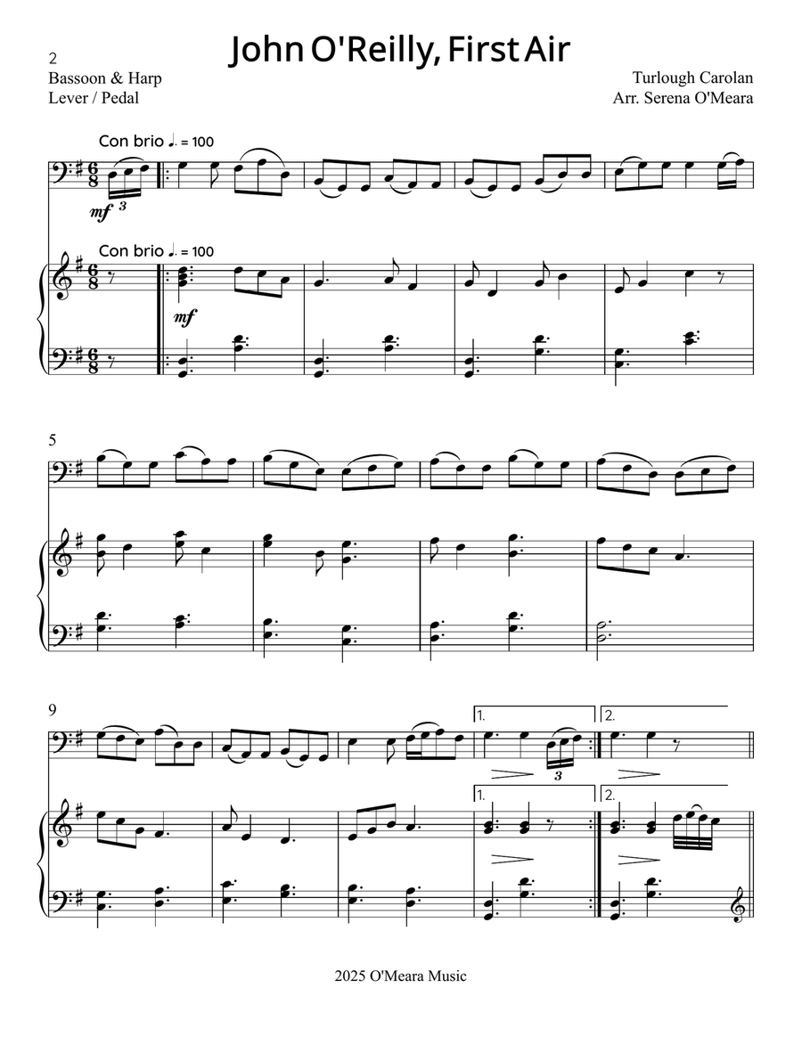 John O’Reilly, First Air, Duet for Bassoon & Harp Bassoon scores gallery preview page 2