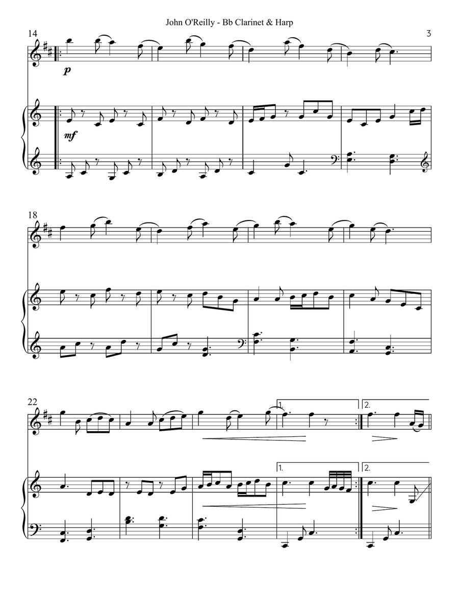 John O’Reilly, First Air, Duet for Bb Clarinet & Harp B-Flat Clarinet scores gallery preview page 3