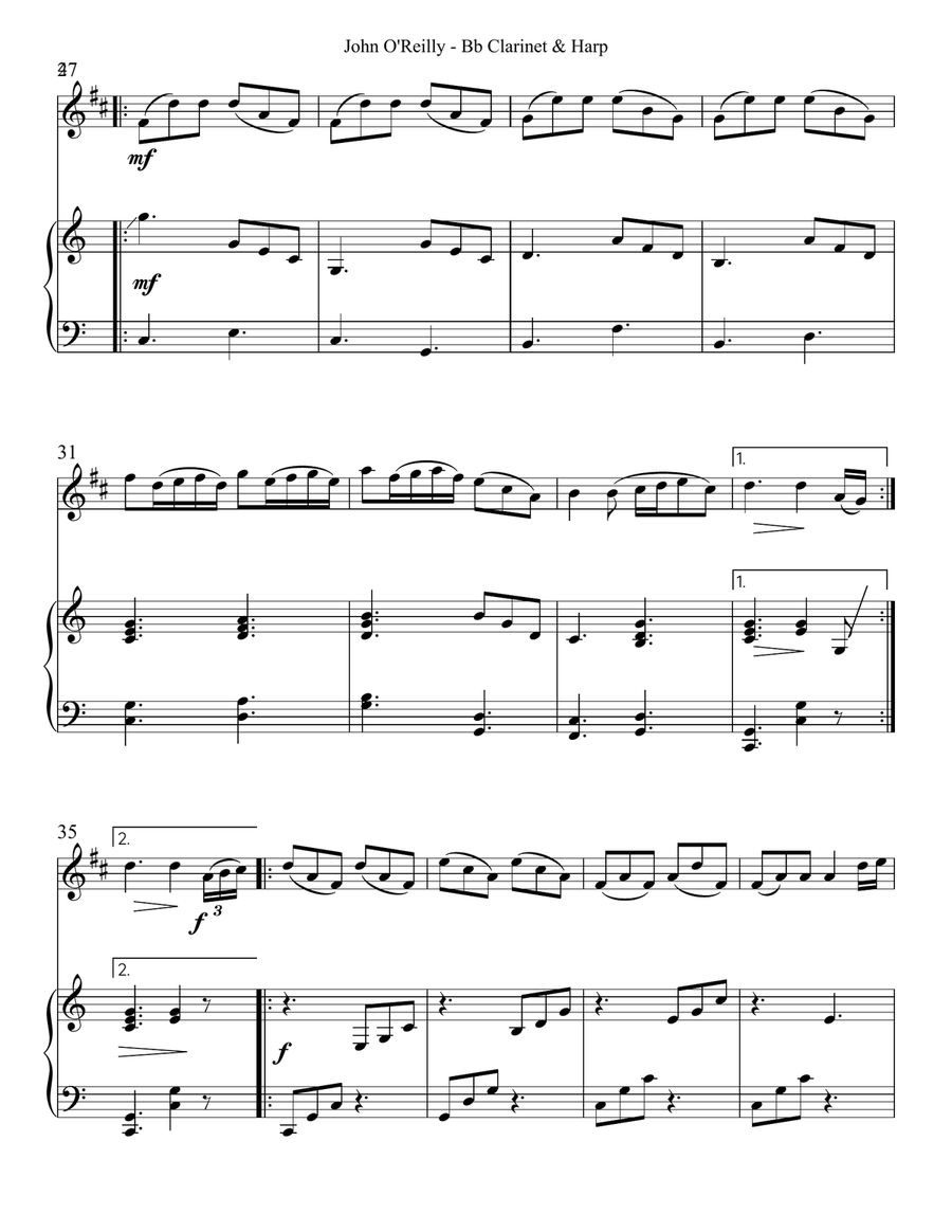 John O’Reilly, First Air, Duet for Bb Clarinet & Harp B-Flat Clarinet scores gallery preview page 4