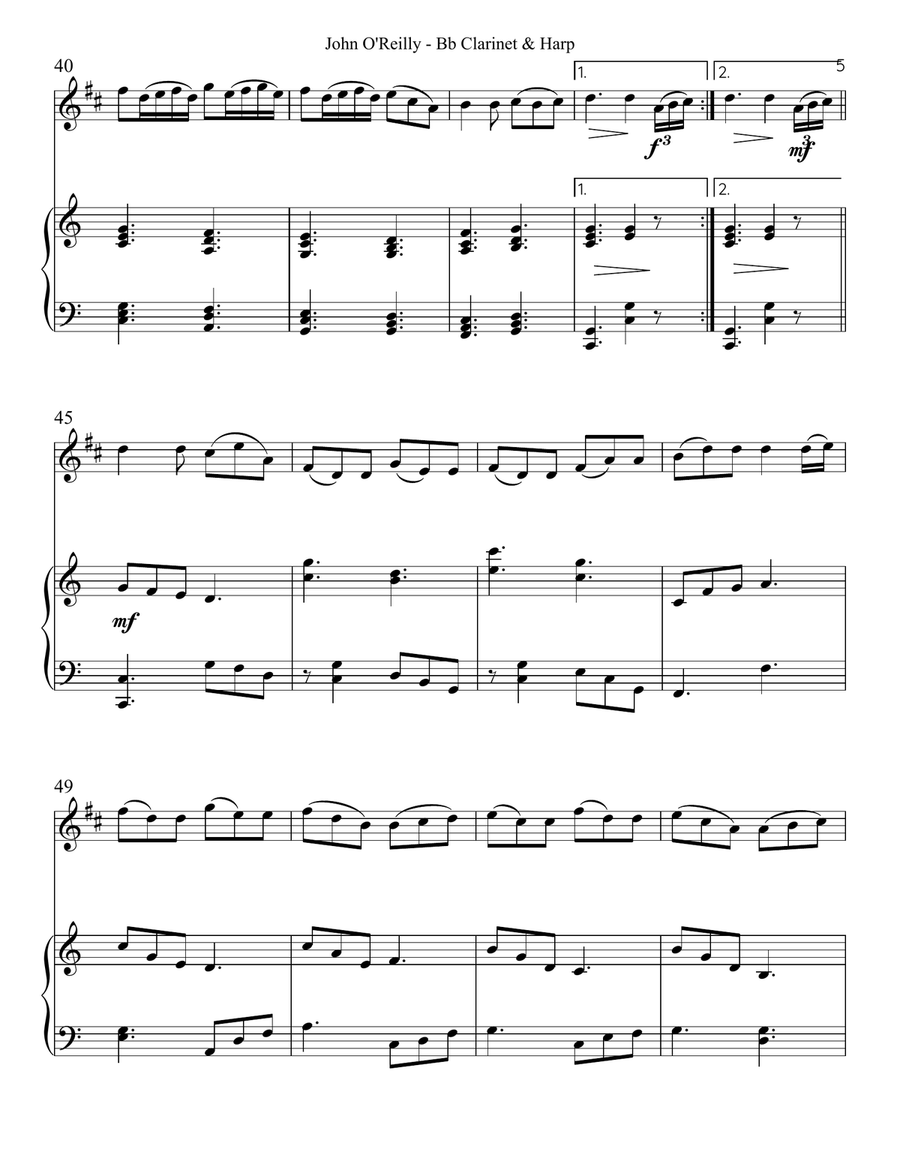 John O’Reilly, First Air, Duet for Bb Clarinet & Harp B-Flat Clarinet scores gallery preview page 5