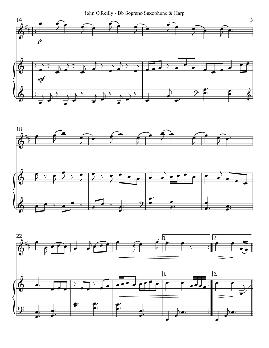 John O’Reilly, First Air, Duet for Bb Soprano Saxophone & Harp Soprano Saxophone scores gallery preview page 3