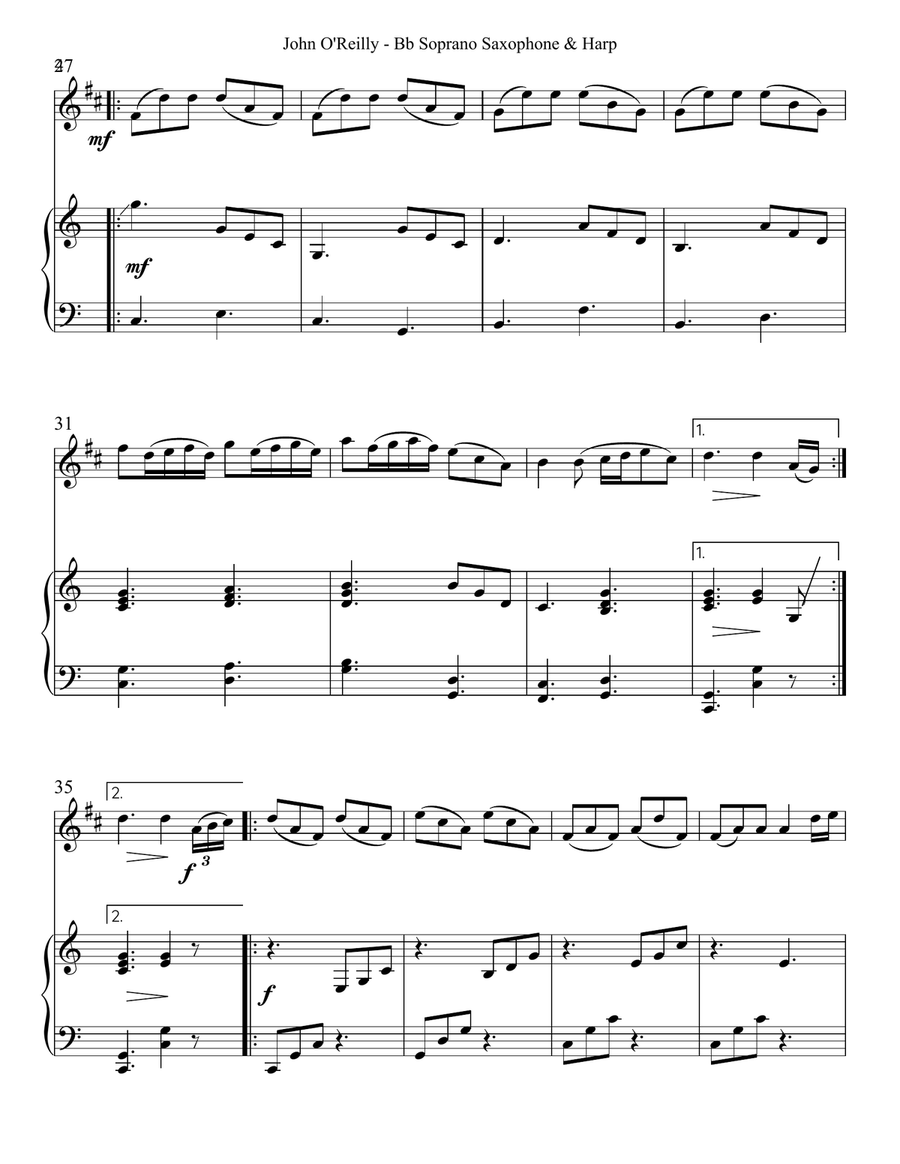 John O’Reilly, First Air, Duet for Bb Soprano Saxophone & Harp Soprano Saxophone scores gallery preview page 4