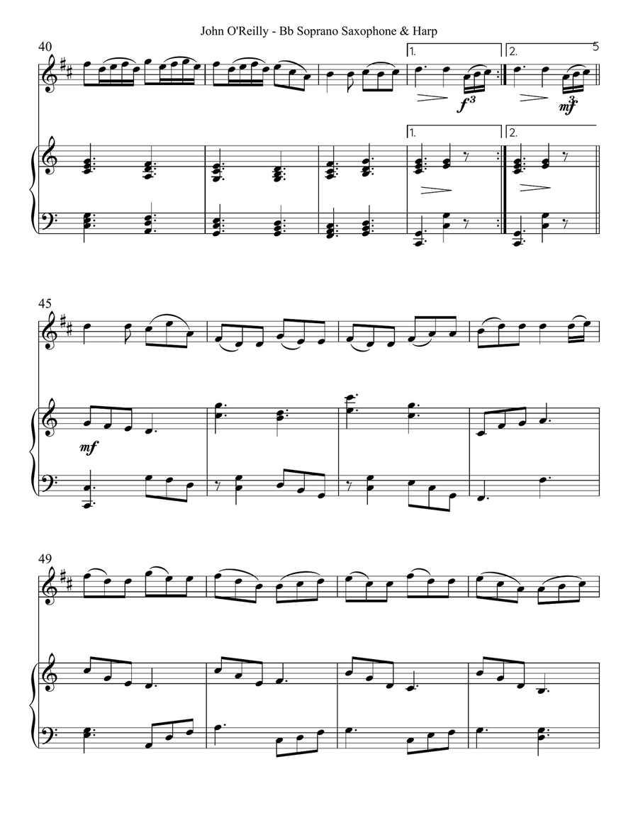 John O’Reilly, First Air, Duet for Bb Soprano Saxophone & Harp Soprano Saxophone scores gallery preview page 5