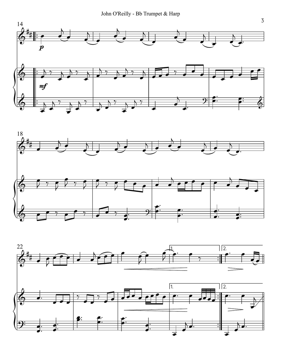 John O’Reilly, First Air, Duet for Bb Trumpet & Harp Trumpet Duet scores gallery preview page 3