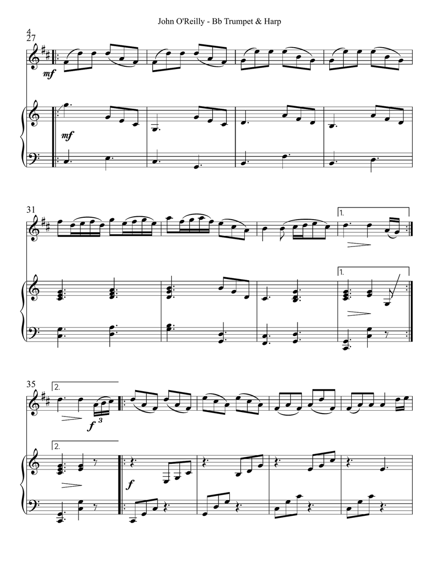 John O’Reilly, First Air, Duet for Bb Trumpet & Harp Trumpet Duet scores gallery preview page 4