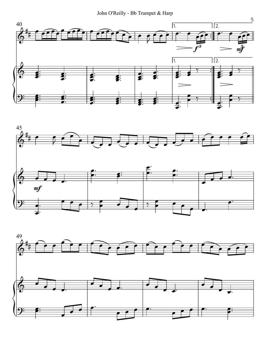 John O’Reilly, First Air, Duet for Bb Trumpet & Harp Trumpet Duet scores gallery preview page 5