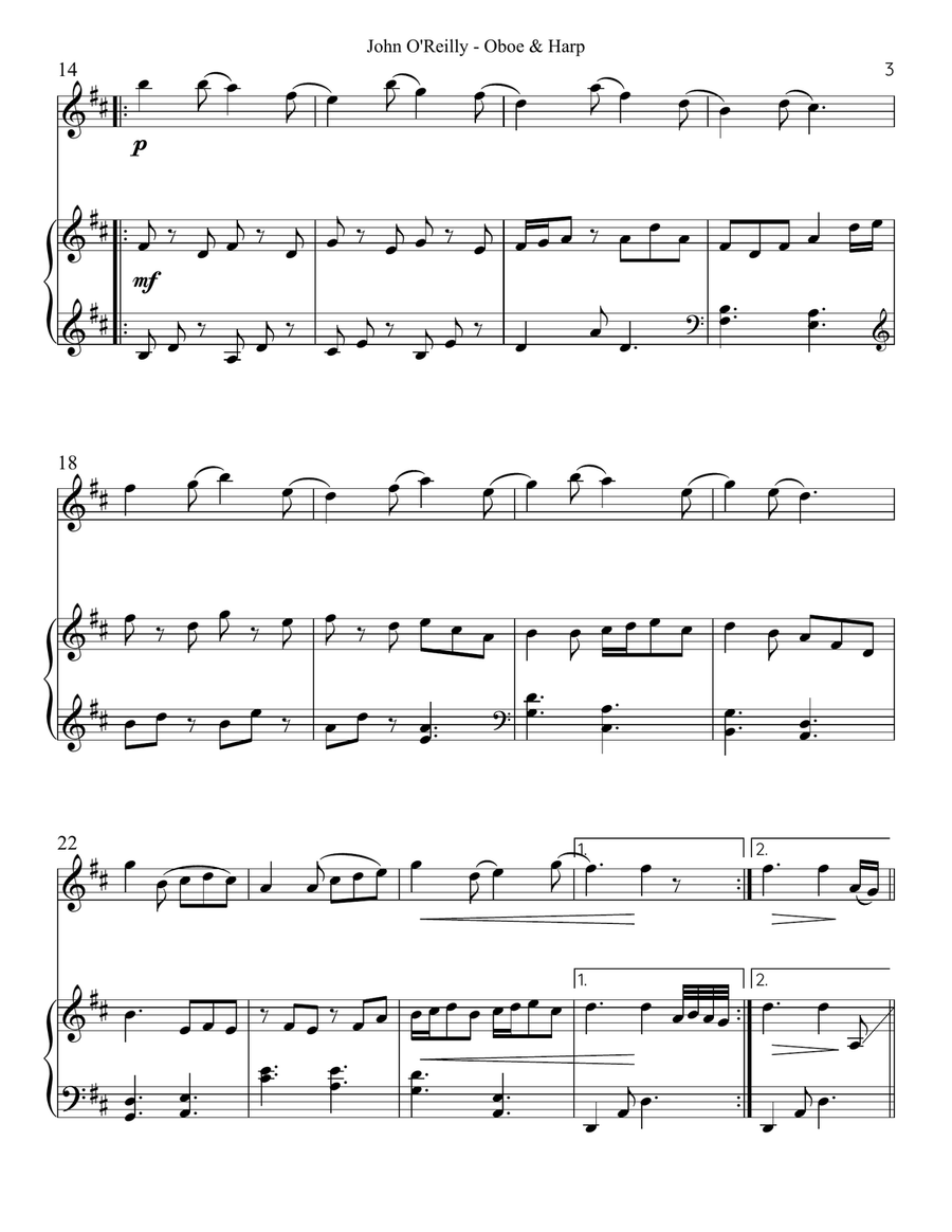 John O’Reilly, First Air, Duet for Oboe & Harp Oboe scores gallery preview page 3