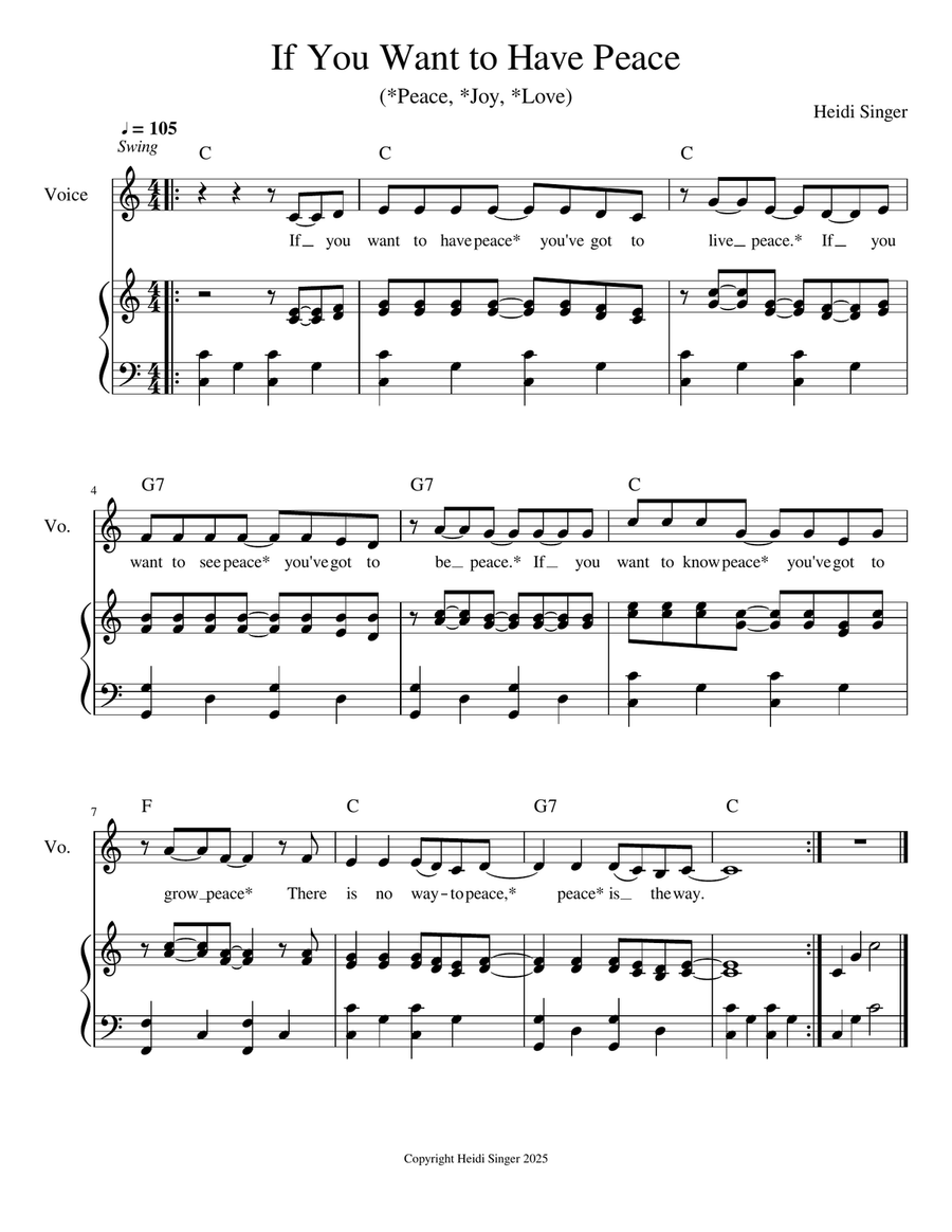 If You Want to Have Peace Piano, Vocal scores gallery preview page 1