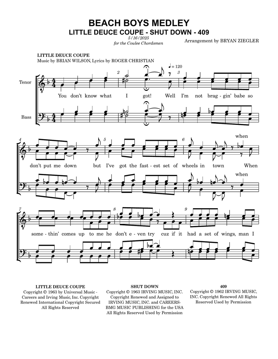 Medley: Little Deuce Coupe with Shut Down and 409 TTBB scores gallery preview page 1