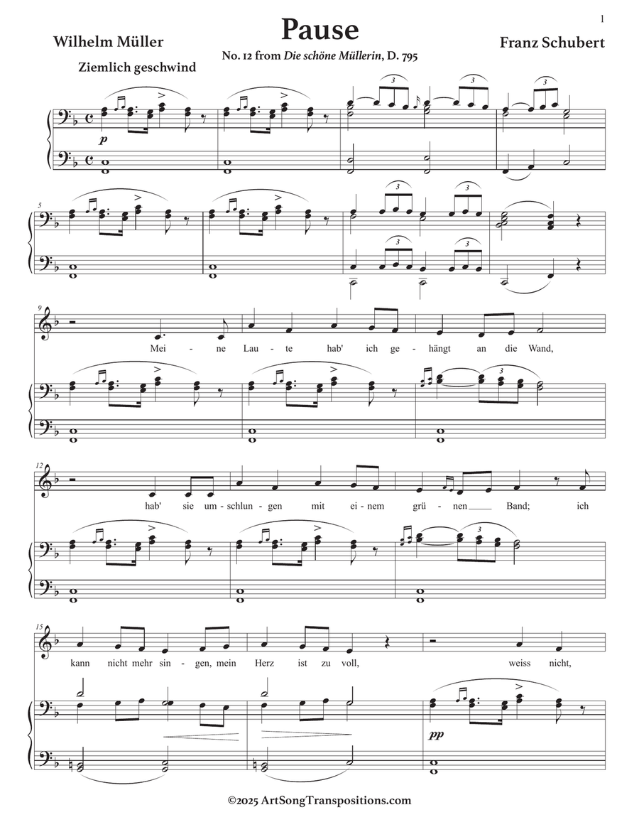 SCHUBERT: Pause, D. 795 no. 12 (transposed to F major) Piano, Vocal scores gallery preview page 2