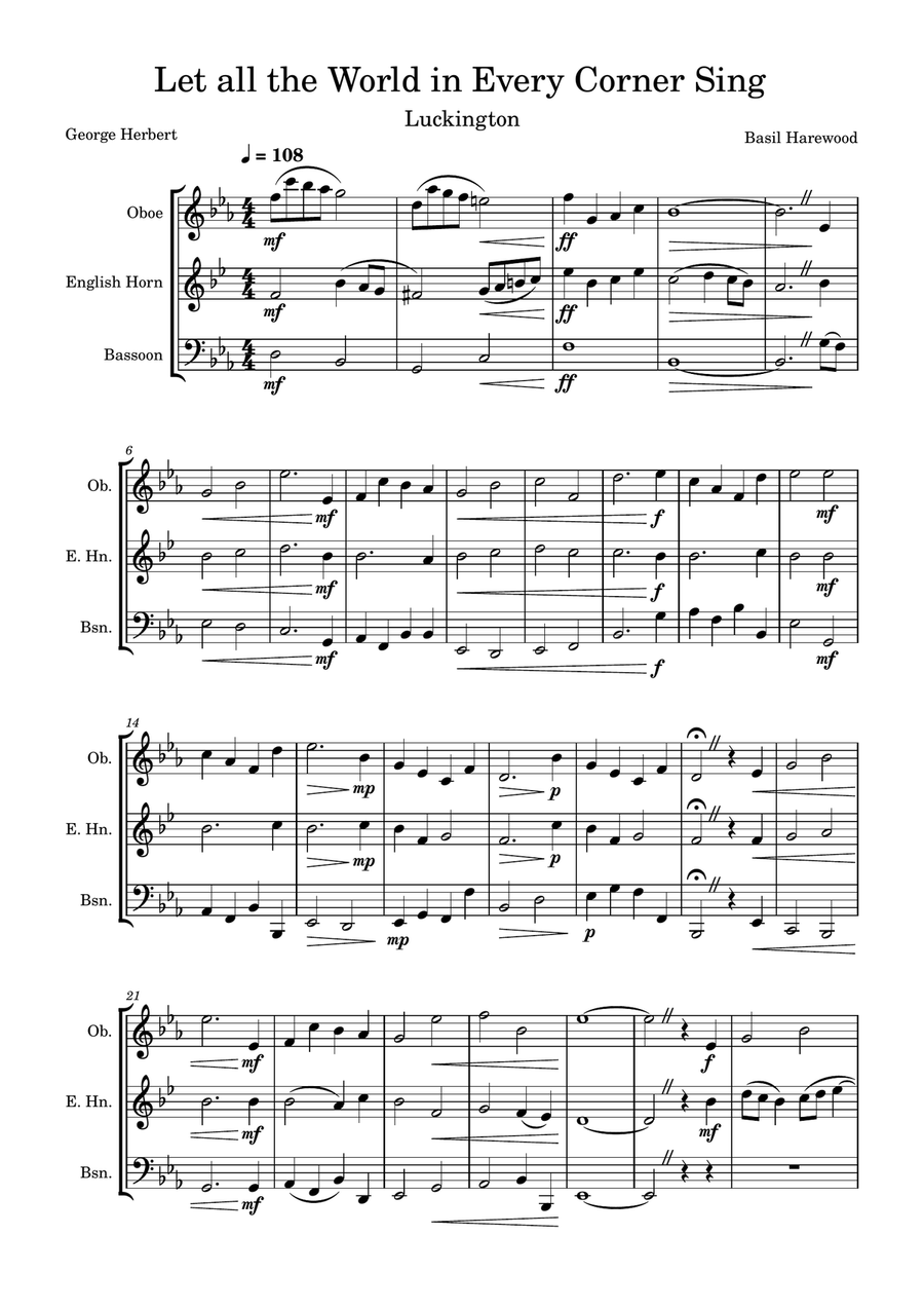 Let All the World in Every Corner Sing Woodwind Trio scores gallery preview page 1