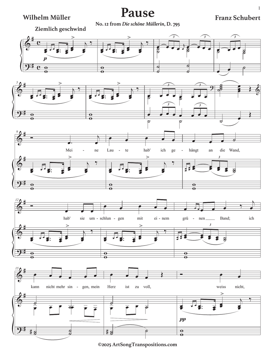 SCHUBERT: Pause, D. 795 no. 12 (transposed to G major) Piano, Vocal scores gallery preview page 2