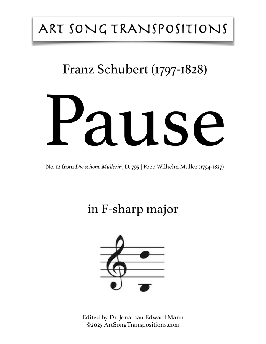 SCHUBERT: Pause, D. 795 no. 12 (transposed to F-sharp major) Piano, Vocal scores gallery preview page 1