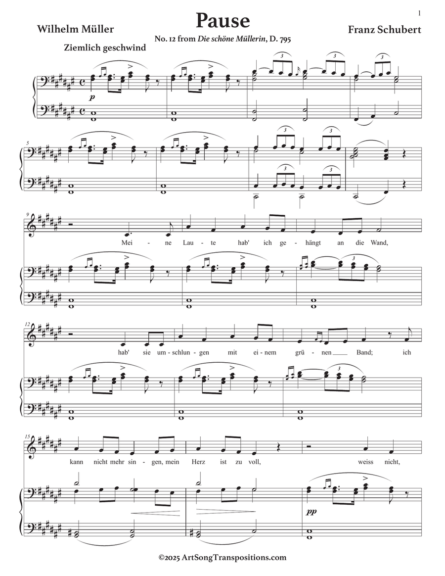 SCHUBERT: Pause, D. 795 no. 12 (transposed to F-sharp major) Piano, Vocal scores gallery preview page 2