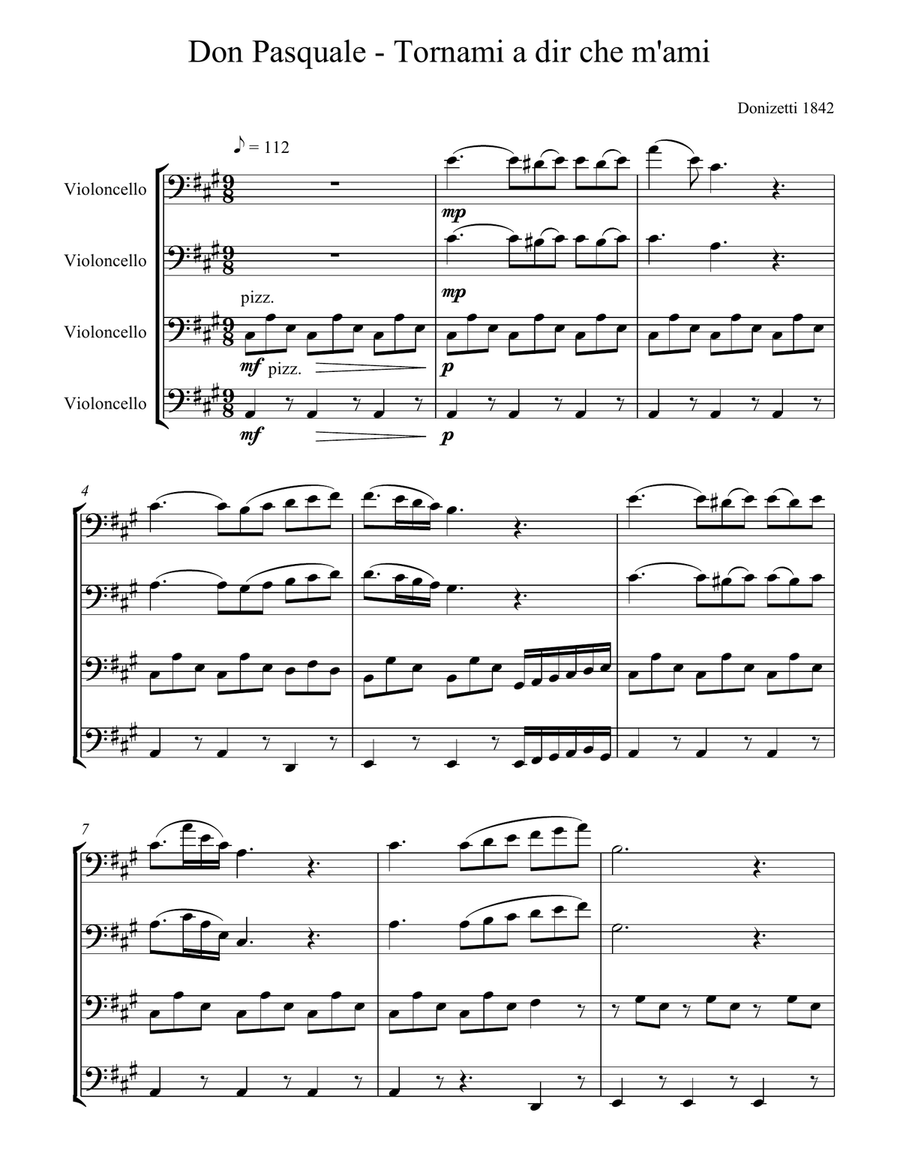 Tornami a dir che M'ami Tornami a dir che M'ami String Quartet scores gallery preview page 1