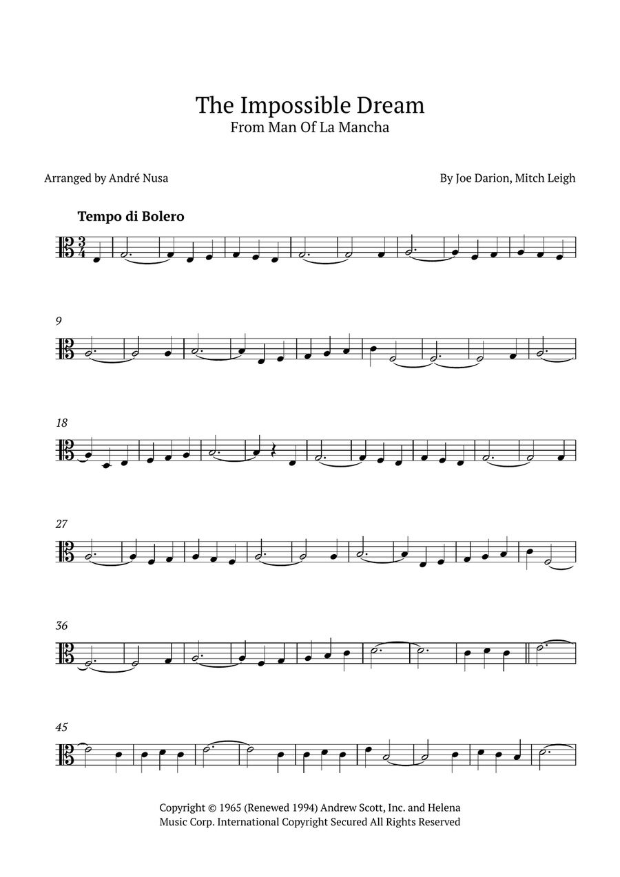 The Impossible Dream (The Quest) Viola Solo scores gallery preview page 1