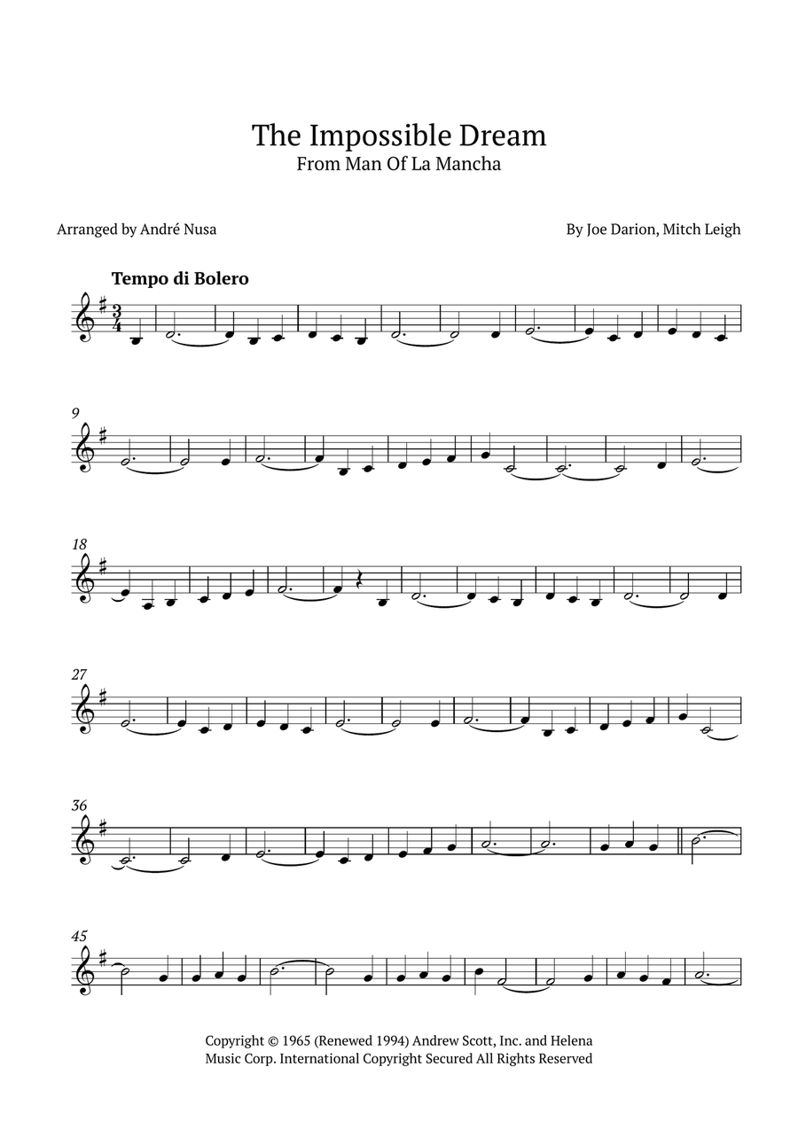 The Impossible Dream (The Quest) Violin Solo scores gallery preview page 1