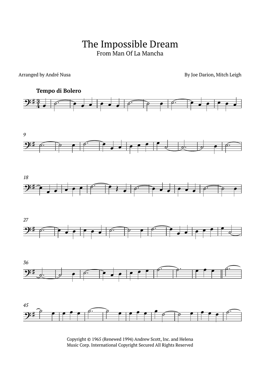 The Impossible Dream (The Quest) Trombone Solo scores gallery preview page 1