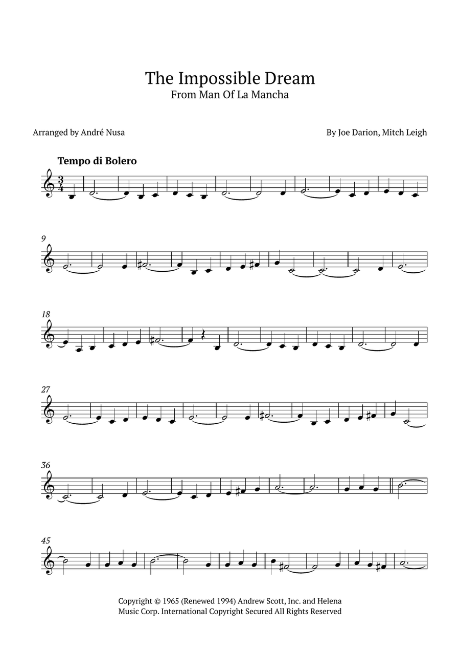 The Impossible Dream (The Quest) Horn Solo scores gallery preview page 1