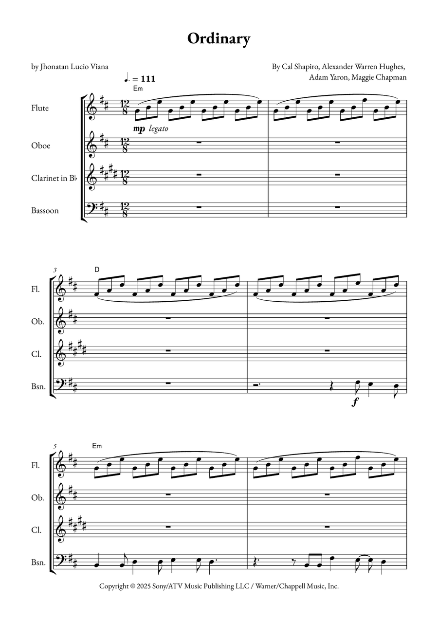 Ordinary Woodwind Quartet scores gallery preview page 1