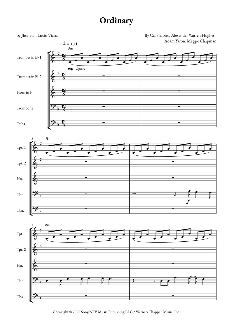 Ordinary Brass Quintet scores gallery preview page 1