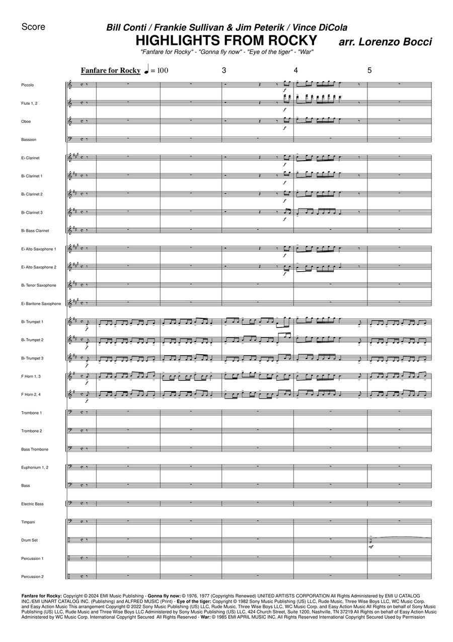 Medley: Fanfare For Rocky with Gonna Fly Now, Eye Of The Tiger, and War Concert Band scores gallery preview page 3