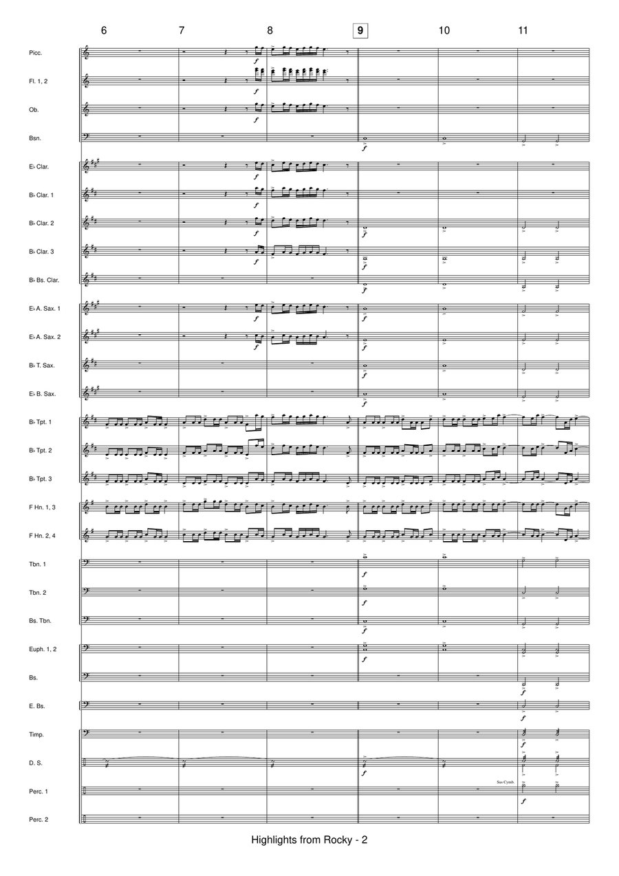 Medley: Fanfare For Rocky with Gonna Fly Now, Eye Of The Tiger, and War Concert Band scores gallery preview page 4
