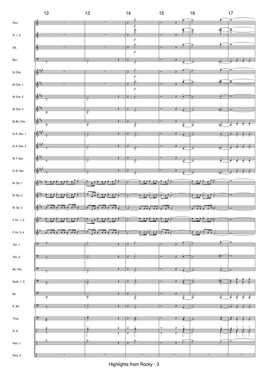 Medley: Fanfare For Rocky with Gonna Fly Now, Eye Of The Tiger, and War Concert Band scores gallery preview page 5