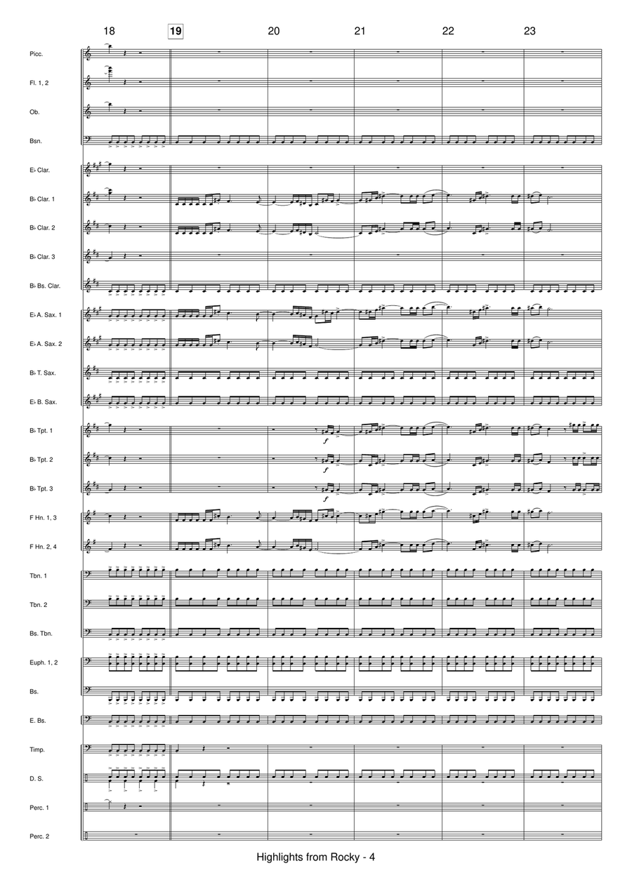 Medley: Fanfare For Rocky with Gonna Fly Now, Eye Of The Tiger, and War Concert Band scores gallery preview page 6