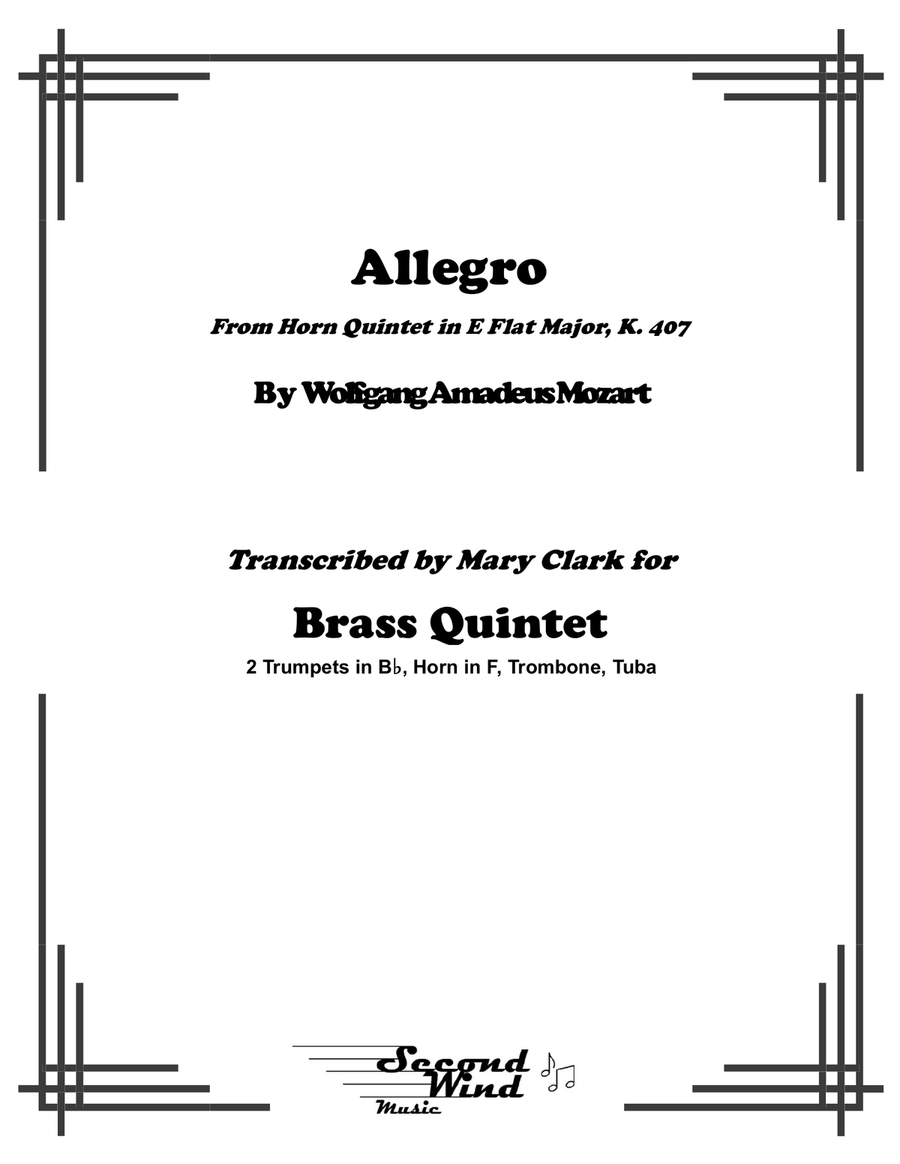 Allegro from Mozart Horn Quintet in E Flat Brass Quintet scores gallery preview page 1