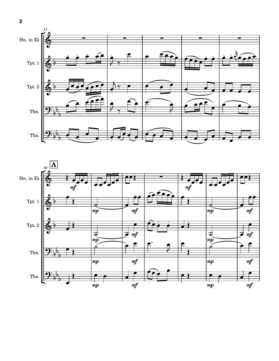 Allegro from Mozart Horn Quintet in E Flat Brass Quintet scores gallery preview page 4