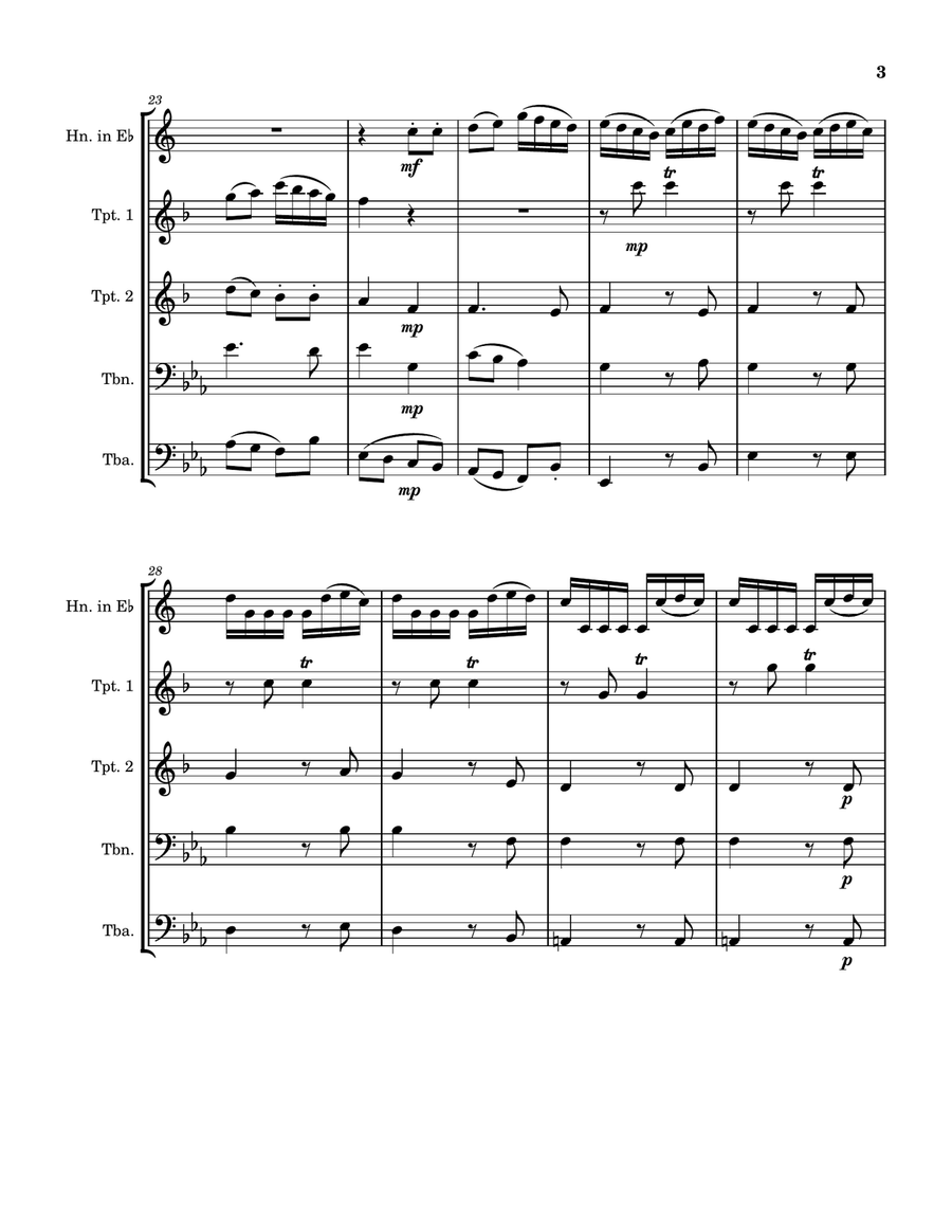 Allegro from Mozart Horn Quintet in E Flat Brass Quintet scores gallery preview page 5