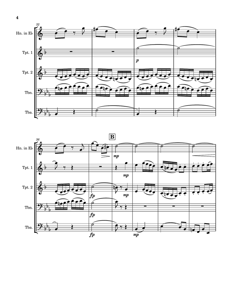 Allegro from Mozart Horn Quintet in E Flat Brass Quintet scores gallery preview page 6