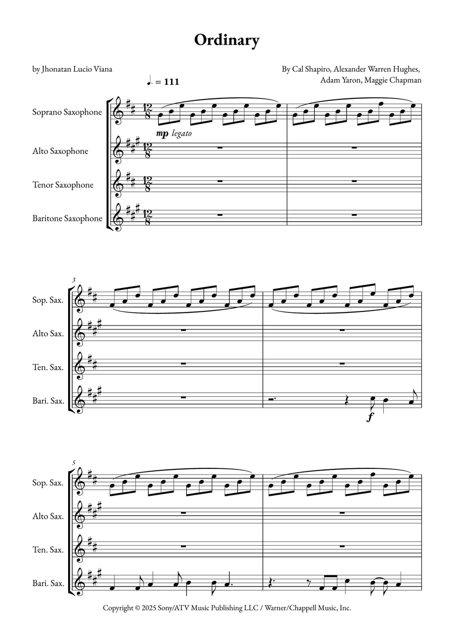 Ordinary Saxophone Quartet scores gallery preview page 1