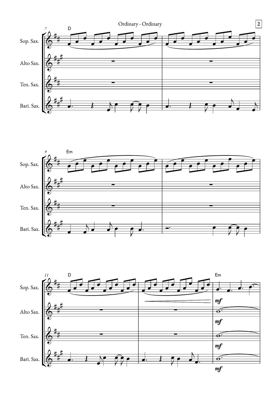Ordinary Saxophone Quartet scores gallery preview page 2