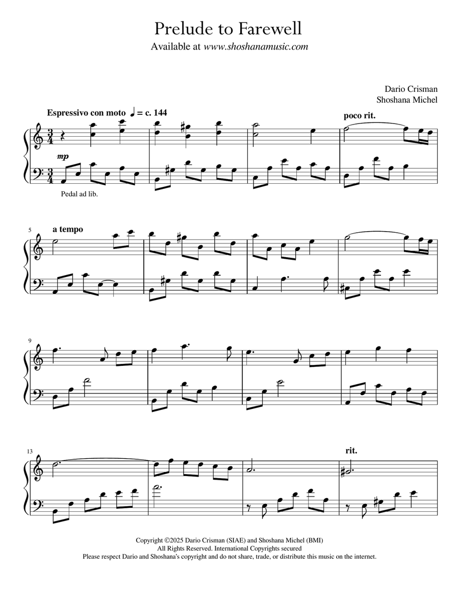 Prelude to Farewell Prelude to Farewell Piano Solo scores gallery preview page 1