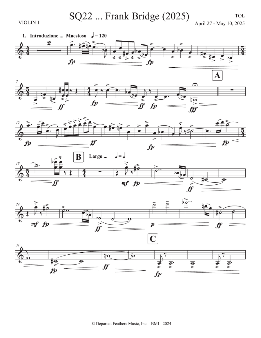 SQ22 ... Frank Bridge (2025) Chamber Music scores gallery preview page 1