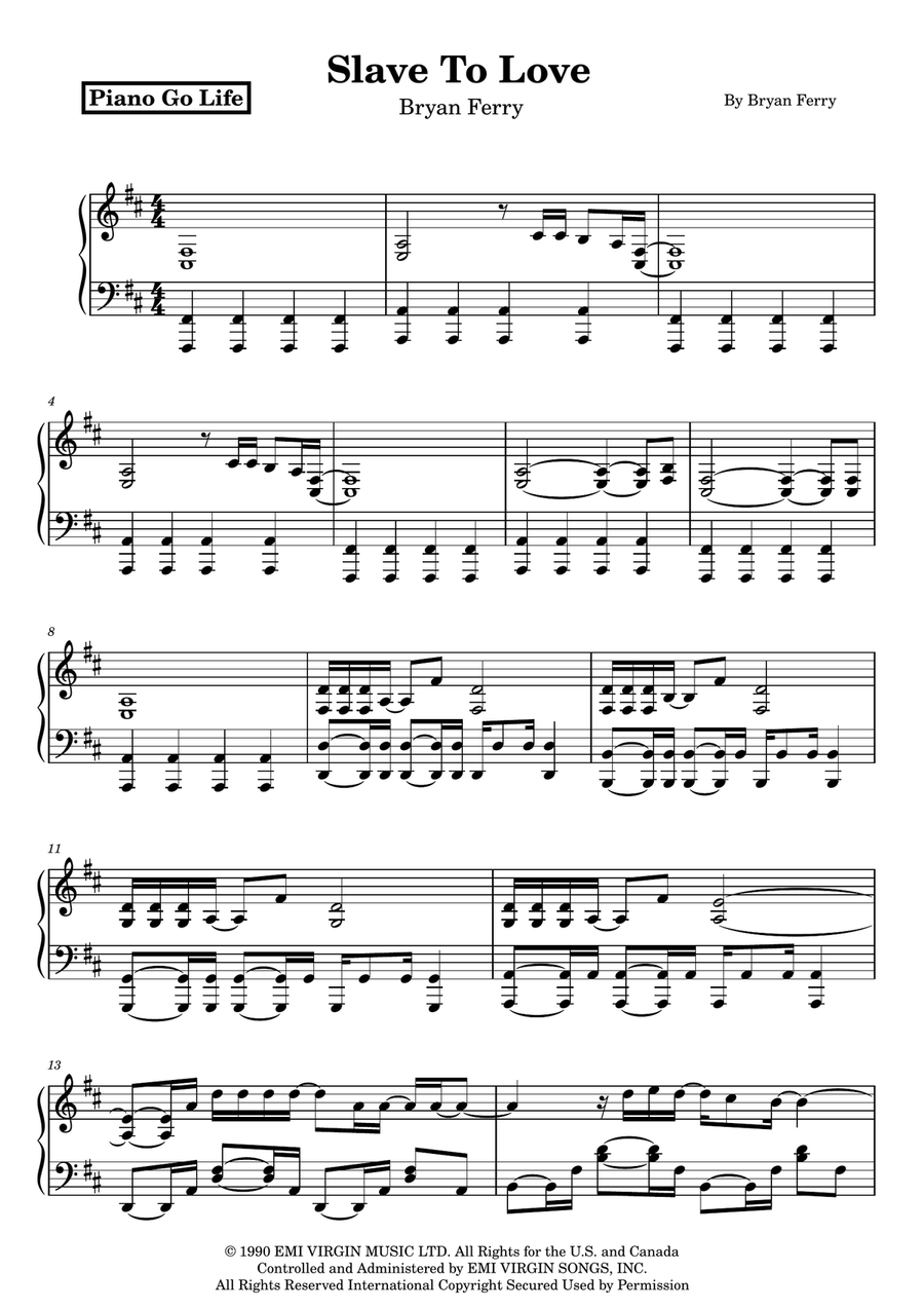 Slave To Love Slave To Love Piano Solo scores gallery preview page 1