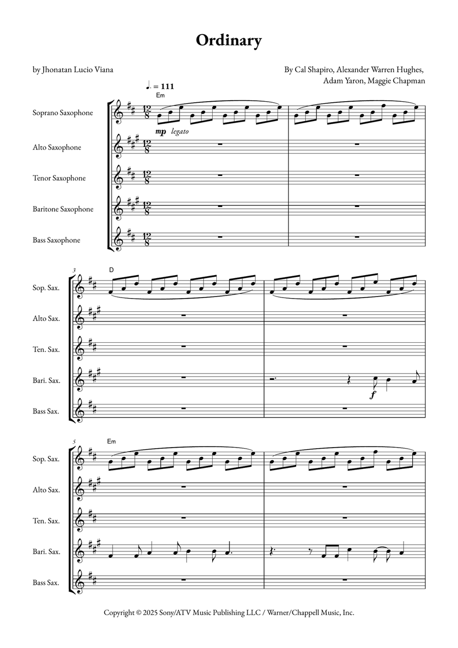 Ordinary Saxophone Quintet scores gallery preview page 1
