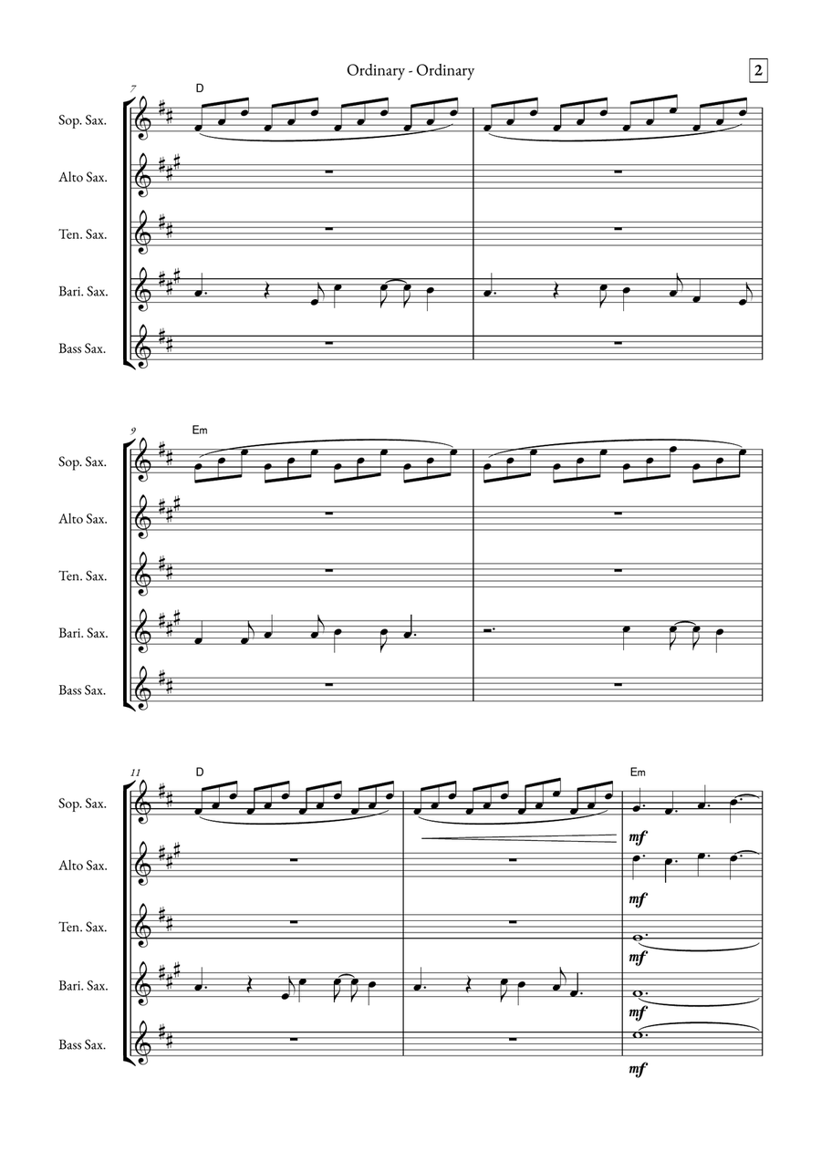 Ordinary Saxophone Quintet scores gallery preview page 2